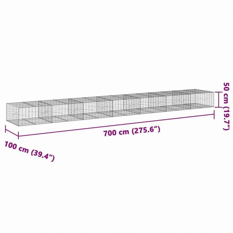 vidaXL 蛇籠バスケット カバー付き 700x100x50cm 亜鉛メッキ鉄ホーム&ガーデン 芝&ガーデン ガーデニング 鉢植え・プランター(代引不可)
