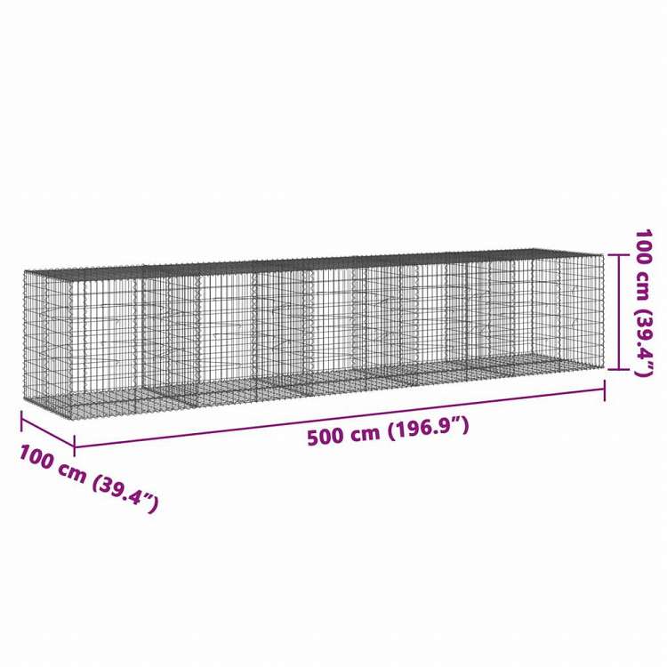 vidaXL 蛇籠バスケット カバー付き 500x100x100cm 亜鉛メッキ鉄ホーム&ガーデン 芝&ガーデン ガーデニング 鉢植え・プランター(代引不可)