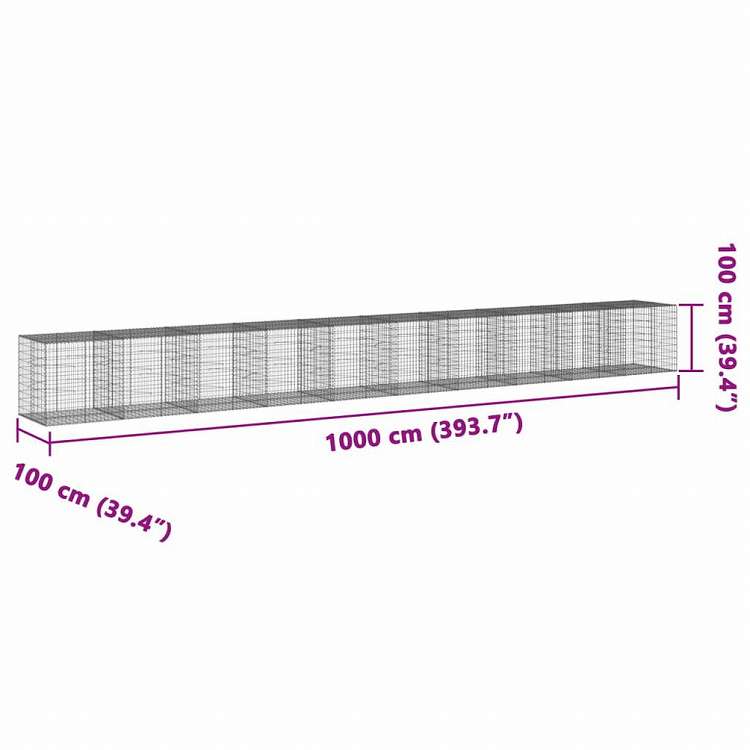 vidaXL 蛇籠バスケット カバー付き 1000x100x100cm 亜鉛メッキ鉄ホーム&ガーデン 芝&ガーデン ガーデニング 鉢植え・プランター(代引不可)