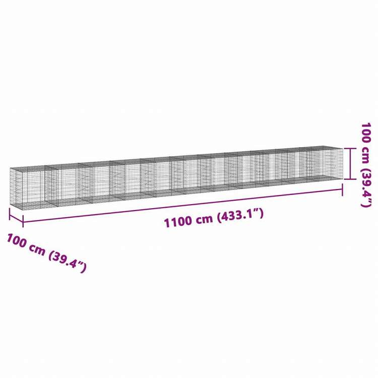 vidaXL 蛇籠バスケット カバー付き 1100x100x100cm 亜鉛メッキ鉄ホーム&ガーデン 芝&ガーデン ガーデニング 鉢植え・プランター(代引不可)