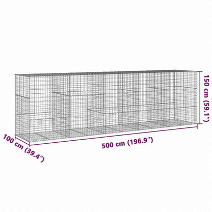 vidaXL 蛇籠バスケット カバー付き 500x100x150cm 亜鉛メッキ鉄ホーム&ガーデン 芝&ガーデン ガーデニング 鉢植え・プランター(代引不可)