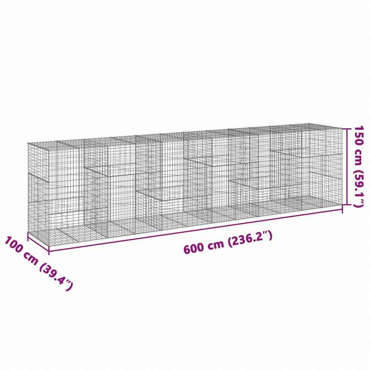vidaXL 蛇籠バスケット カバー付き 600x100x150cm 亜鉛メッキ鉄ホーム&ガーデン 芝&ガーデン ガーデニング 鉢植え・プランター(代引不可)