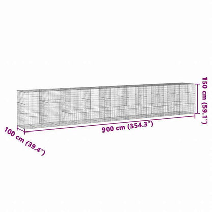 vidaXL 蛇籠バスケット カバー付き 900x100x150cm 亜鉛メッキ鉄ホーム&ガーデン 芝&ガーデン ガーデニング 鉢植え・プランター(代引不可)