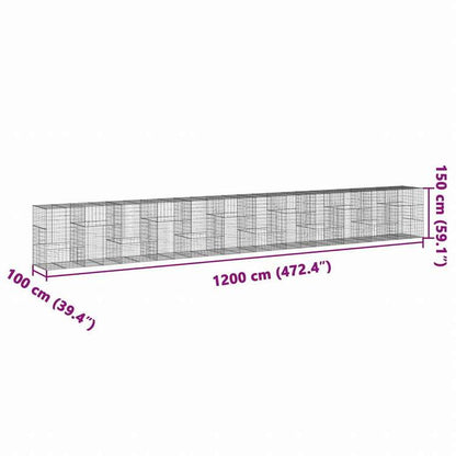 vidaXL 蛇籠バスケット カバー付き 1200x100x150cm 亜鉛メッキ鉄ホーム&ガーデン 芝&ガーデン ガーデニング 鉢植え・プランター(代引不可)