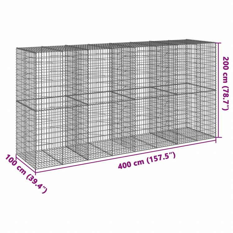 vidaXL 蛇籠バスケット カバー付き 400x100x200cm 亜鉛メッキ鉄ホーム&ガーデン 芝&ガーデン ガーデニング 鉢植え・プランター(代引不可)