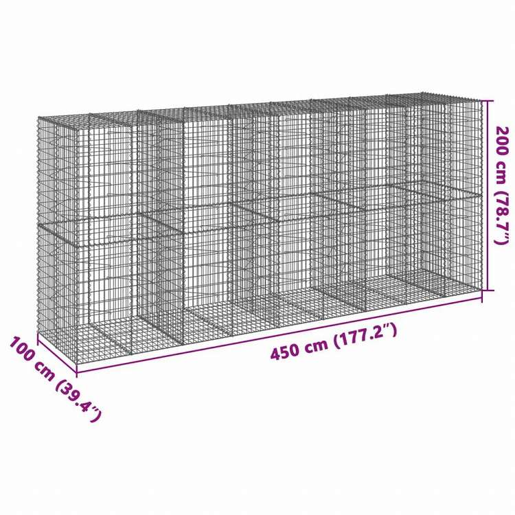 vidaXL 蛇籠バスケット カバー付き 450x100x200cm 亜鉛メッキ鉄ホーム&ガーデン 芝&ガーデン ガーデニング 鉢植え・プランター(代引不可)