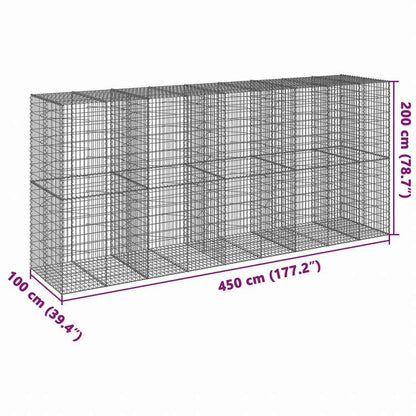 vidaXL 蛇籠バスケット カバー付き 450x100x200cm 亜鉛メッキ鉄ホーム&ガーデン 芝&ガーデン ガーデニング 鉢植え・プランター(代引不可)
