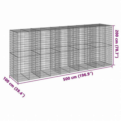 vidaXL 蛇籠バスケット カバー付き 500x100x200cm 亜鉛メッキ鉄ホーム&ガーデン 芝&ガーデン ガーデニング 鉢植え・プランター(代引不可)