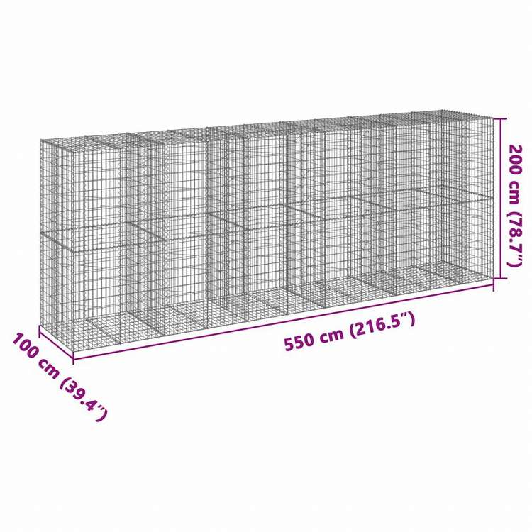 vidaXL 蛇籠バスケット カバー付き 550x100x200cm 亜鉛メッキ鉄ホーム&ガーデン 芝&ガーデン ガーデニング 鉢植え・プランター(代引不可)