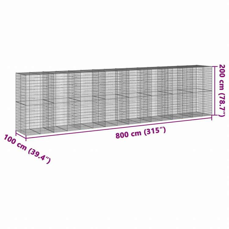 vidaXL 蛇籠バスケット カバー付き 800x100x200cm 亜鉛メッキ鉄ホーム&ガーデン 芝&ガーデン ガーデニング 鉢植え・プランター(代引不可)