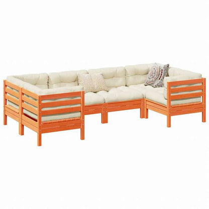 vidaXL ガーデンソファ6点セット クッション付き ワックスブラウン パイン無垢材家具 アウトドア家具 屋外家具セット(代引不可)