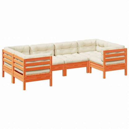 vidaXL ガーデンソファ6点セット クッション付き ワックスブラウン パイン無垢材家具 アウトドア家具 屋外家具セット(代引不可)