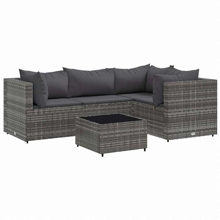 vidaXL ガーデンラウンジ5点セット クッション付き グレー ポリラタン製家具 アウトドア家具 屋外家具セット(代引不可)