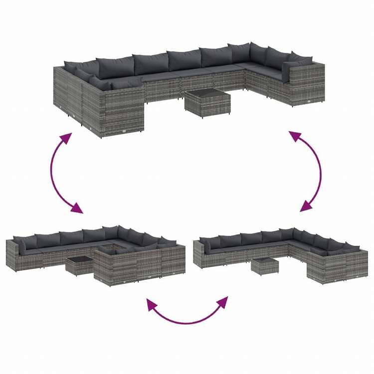 vidaXL ガーデンラウンジ11点セット クッション付き ポリラタン製 グレー家具 アウトドア家具 屋外家具セット(代引不可)