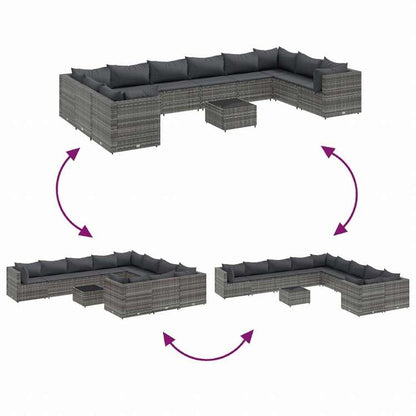 vidaXL ガーデンソファ11点セット クッション付き ポリラタン製 グレー家具 アウトドア家具 屋外家具セット(代引不可)