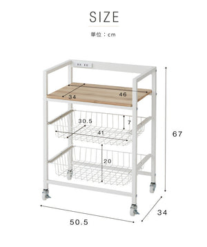 ヴィンテージ調キッチンワゴン幅50cmかご2段コンセントキャスター付きキッチンワゴンキッチン収納台所収納木目調【送料無料】
