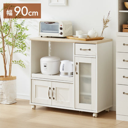 キッチンカウンター キャスター付き 幅88cm 食器棚 ロータイプ キッチンボード レンジ台 レンジボード レンジラック 大型レンジ対応 キッチンラック カップボード キッチン 収納 引き出し