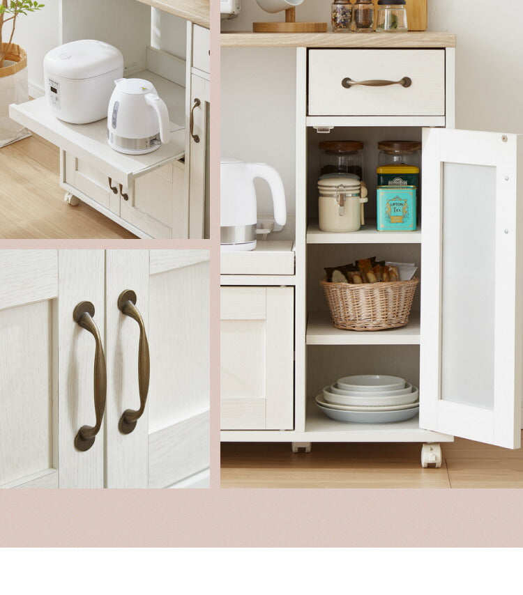 キッチンカウンター キャスター付き 幅88cm 食器棚 ロータイプ キッチンボード レンジ台 レンジボード レンジラック 大型レンジ対応 キッチンラック カップボード キッチン 収納 引き出し