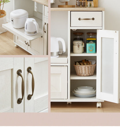 キッチンカウンター キャスター付き 幅88cm 食器棚 ロータイプ キッチンボード レンジ台 レンジボード レンジラック 大型レンジ対応 キッチンラック カップボード キッチン 収納 引き出し